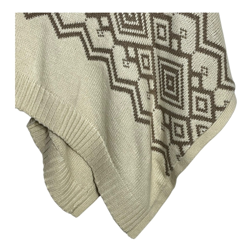 Sonoma Life Style Women Poncho Sweater L XL Cream Brown Geometric Aztec CowlNeck - Picture 3 of 8